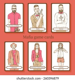 Sketch Mafia cards in vintage style, vector 