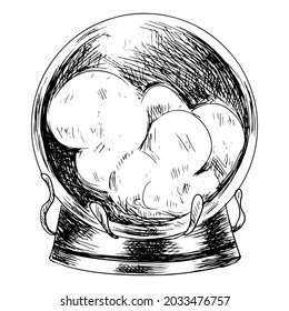 A sketch of a magic ball with steam inside. hand-drawn object for predicting the future and viewing the past. Christmas ball with snow in vector format.