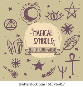 sketch magic symbols, set of vector illustrations