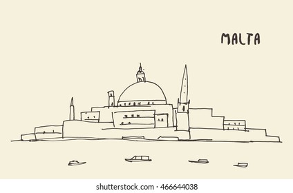 Sketch of a Malta view, vector illustration, hand drawn