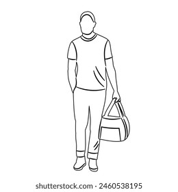 sketch of a man with a bag on a white background vector