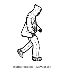 Sketch man boy guy wear hoodie walking and nice pose White Background vector modern illustration