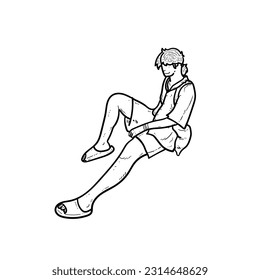 Esbozo El hombre o el niño se relajan en el suelo aislado en ilustraciones modernas del vector de fondo blanco