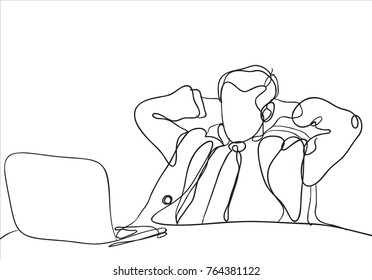 Sketch of man with computer. Hand drawn illustration. 