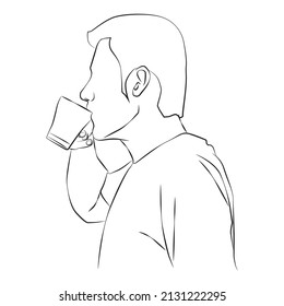 Sketch of a man drinking coffee