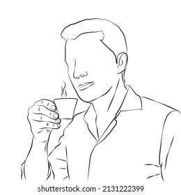 Sketch of a man drinking coffee