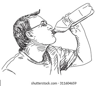 Sketch of man drinking water Hand drawn vector illustration