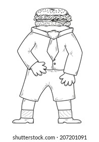 sketch of the man with hamburger head, vector