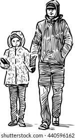 sketch of a man with a his kid