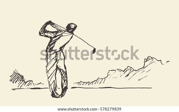 ゴルフボールを打つ男性のスケッチ 手描きのベクトルイラスト のベクター画像素材 ロイヤリティフリー
