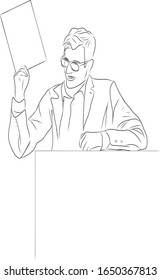 Sketch, a man makes a report. Suitable for emblem, symbol, logo, advertisement
