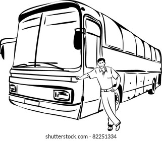 sketch of a man near his bus driver