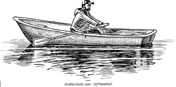 Sketch of a man with oars in a boat