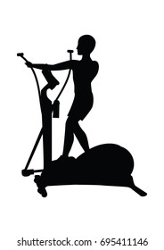 Sketch - man on an exercise bike - isolated on a white background - art creative illustration vector