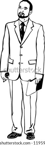 sketch of man in an overwhites with a microphone
