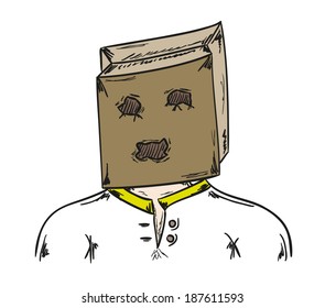 sketch the man and paper bag his head