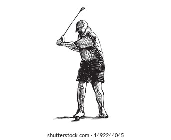 sketch of a man playing golf