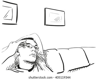 Sketch of man resting on sofa, Hand drawn illustration