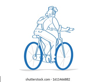 Sketch of man riding bike, cyclist - Vector