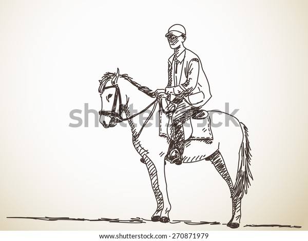 Sketch Man Riding Horse Hand Drawn Stock Vector (Royalty Free) 270871979