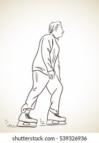 Sketch of man skating on ice, Hand drawn vector illustration