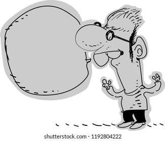 sketch man speaking doodle, cartoon style vector illustration. a standing man tell us something, with blank speech bubble for customization.