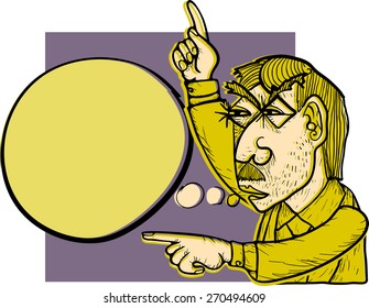 ?ubbles.
A sketch of a man in a suit on the type of belt-Man says and waves his arms.