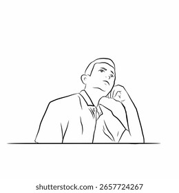 sketch of a man thinking about something while supporting his head