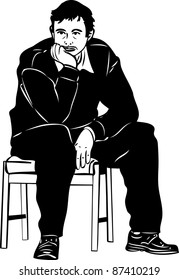 sketch of a man thought sitting on a stool