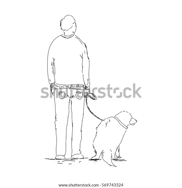 Sketch Man Walking Dog On Leash Stock Vector Royalty Free