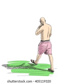 Sketch of man walking, Hand drawn illustration