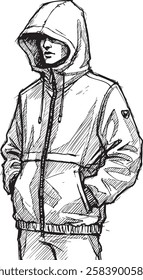 Sketch man wearing Parka