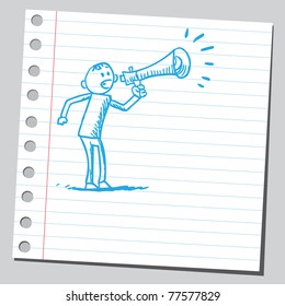 Sketch of a man yelling in to megaphone