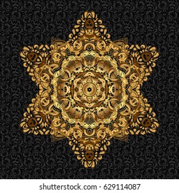 Sketch with mandala. Business, science and technology design book layout. Golden layout on black background. Modern vector template for brochure leaflet flyer cover catalog magazine or annual report.