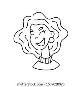 A sketch of a man's face. Hand drawing with a girl. Hand drawing with a cheerful girl. Image or icon for the site.