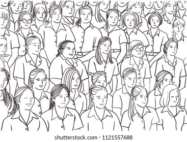 Sketch of many people standing together.