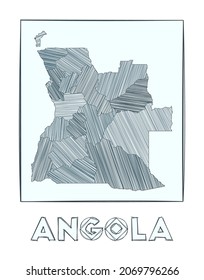 Sketch map of Angola. Grayscale hand-drawn map of the country. Filled regions with hachure stripes. Vector illustration.