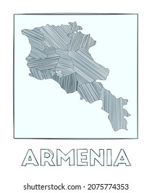 Sketch map of Armenia. Grayscale hand-drawn map of the country. Filled regions with hatchure stripes. Vector illustration.