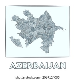Mapa de boceto de Azerbaiyán. Mapa dibujado a mano en escala de grises del país. Regiones llenas con rayas de hachure. Ilustración vectorial.