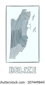 Mapa de boceto de Belice. Mapa dibujado a mano en escala de grises del país. Regiones llenas con rayas de hachure. Ilustración vectorial.