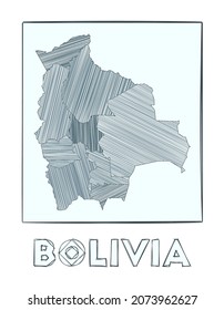 Sketch map of Bolivia. Grayscale hand-drawn map of the country. Filled regions with hachure stripes. Vector illustration.