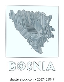 Sketch map of Bosnia. Grayscale hand drawn map of the country. Filled regions with hachure stripes. Vector illustration.