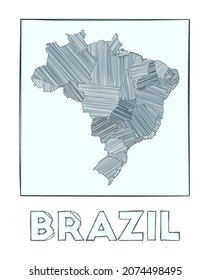 Sketch map of Brazil. Grayscale hand-drawn map of the country. Filled regions with hachure stripes. Vector illustration.