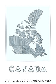 Mapa de boceto de Canadá. Mapa dibujado a mano en escala de grises del país. Regiones llenas con rayas de hachure. Ilustración vectorial.
