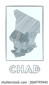 Skizze Karte des Tschad. Graustufen handgezeichnete Landkarte. Gefüllte Regionen mit harten Streifen. Vektorgrafik.
