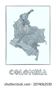 Sketch map of Colombia. Grayscale hand drawn map of the country. Filled regions with hachure stripes. Vector illustration.