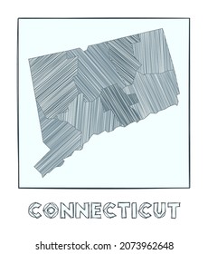 Sketch map of Connecticut. Grayscale hand drawn map of the us state. Filled regions with hachure stripes. Vector illustration.