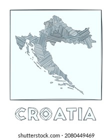Sketch map of Croatia. Grayscale hand-drawn map of the country with filled regions and hachure stripes. Vector illustration.