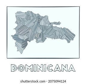 Sketch map of Dominicana. Grayscale hand drawn map of the country. Filled regions with hachure stripes. Vector illustration.