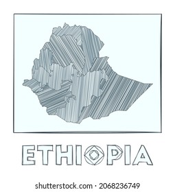 Sketch map of Ethiopia. Grayscale hand-drawn map of the country. Filled regions with hachure stripes. Vector illustration.
